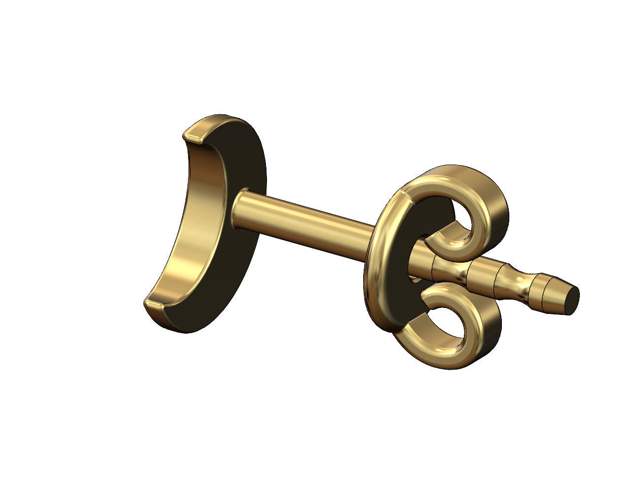 Crescent moon stud earring 3D print model_3
