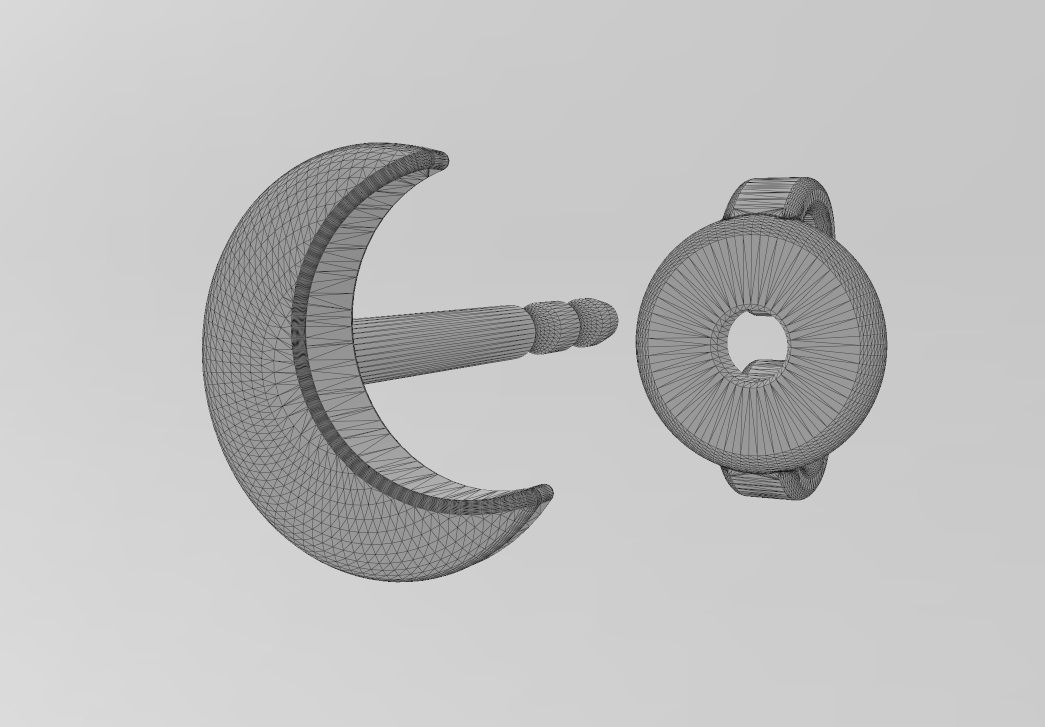 Crescent moon stud earring 3D print model_13