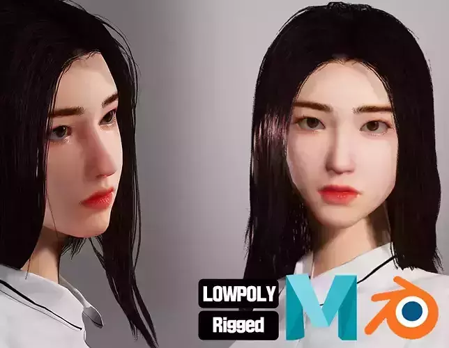 Korean Style School Girl Low-poly 3D model Low-poly 3D model