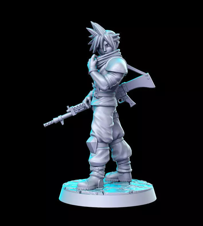 Cloud strife crisis core Final Fantasy 32mm Pre-supported 3D print model_0
