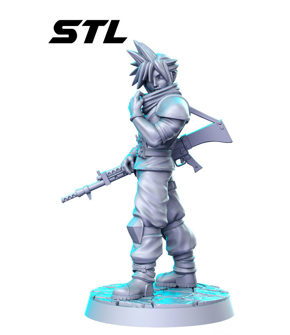 Cloud strife crisis core Final Fantasy 32mm Pre-supported 3D print model_1
