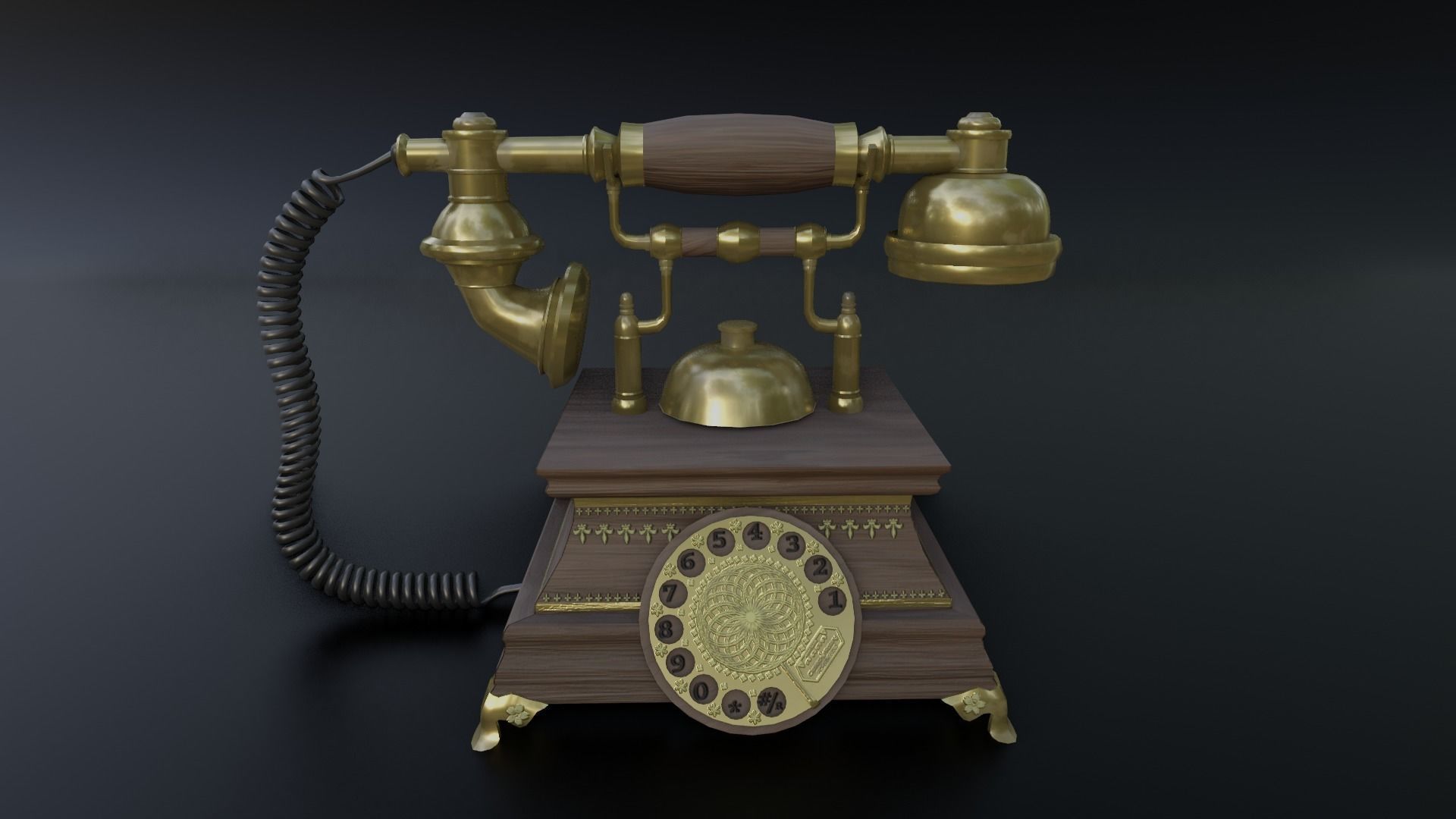 Vintage Rotary Old Phone Low-poly 3D model_1