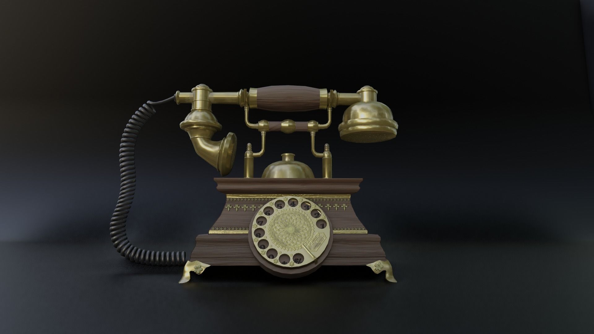 Vintage Rotary Old Phone Low-poly 3D model_10