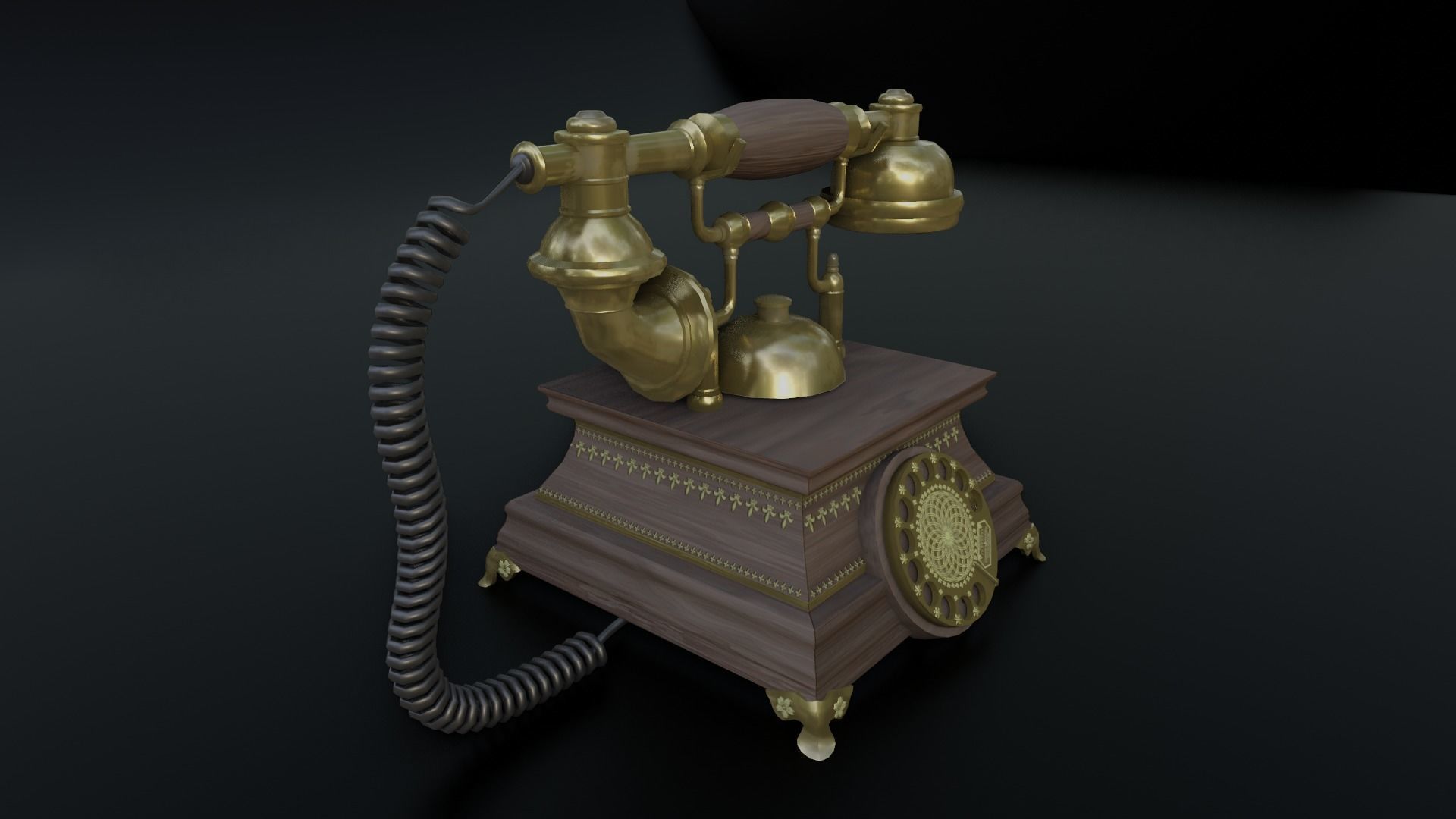 Vintage Rotary Old Phone Low-poly 3D model_2