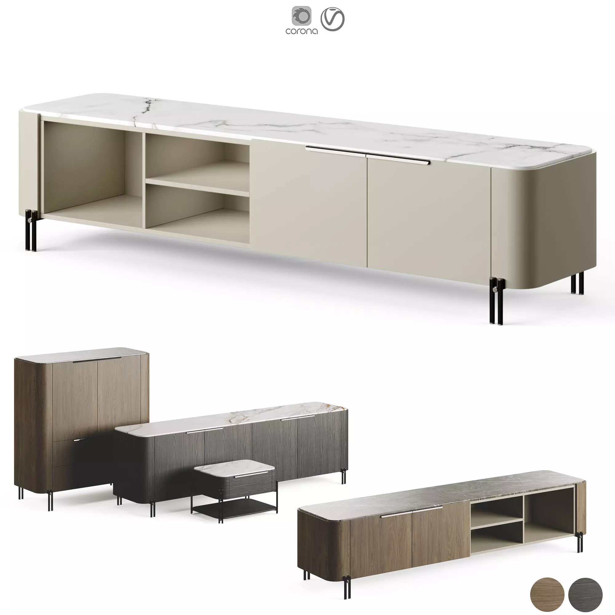 Praddy Bamboo Collection With Metal Tubular Feet Low-poly 3D model