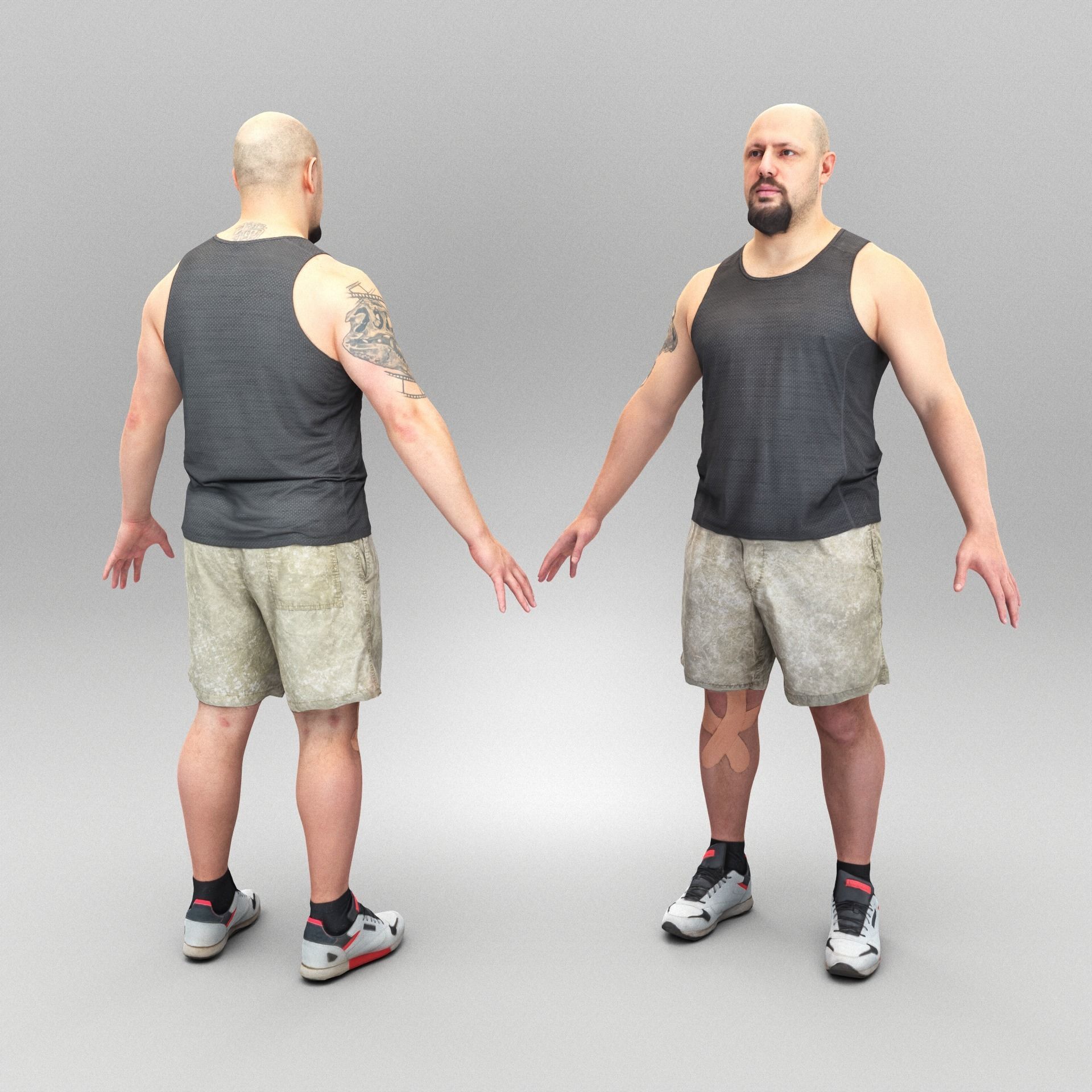 Athletic bald man in A-pose 381 Low-poly 3D model_2