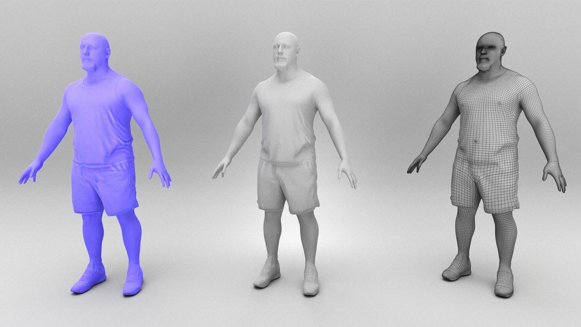 Athletic bald man in A-pose 381 Low-poly 3D model_4