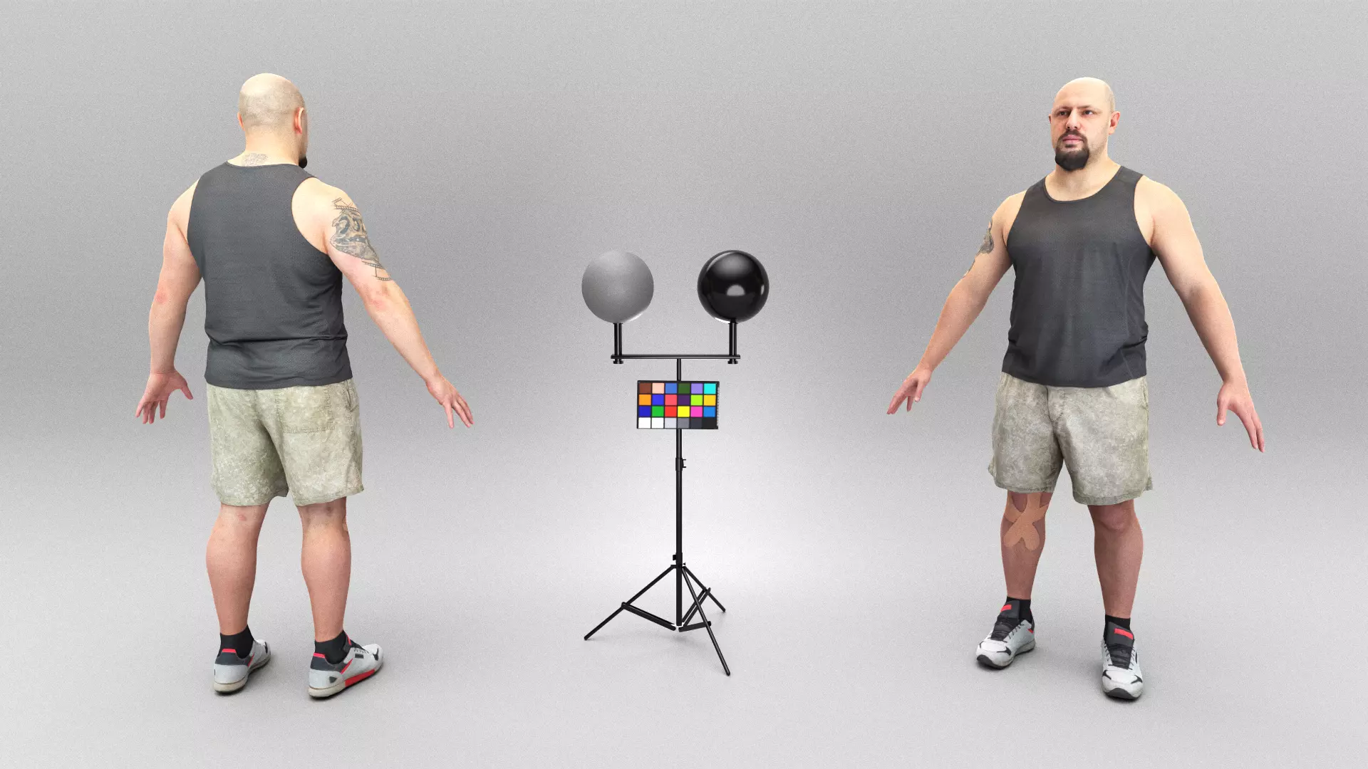 Athletic bald man in A-pose 381 Low-poly 3D model_0