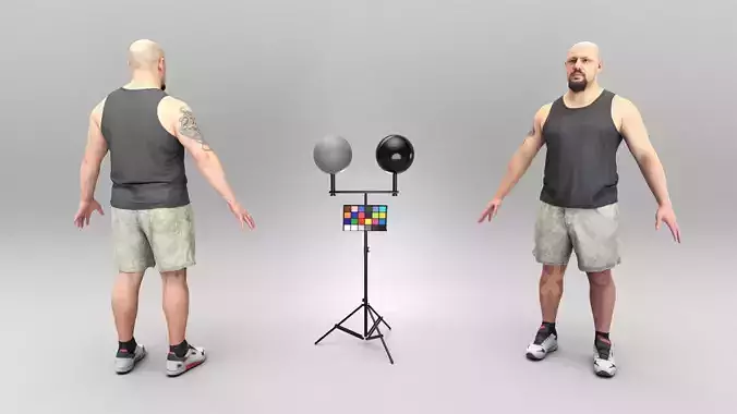 Athletic bald man in A-pose 381 Low-poly 3D model