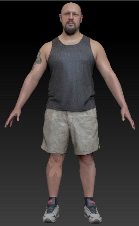 Athletic bald man in A-pose 381 Low-poly 3D model_6