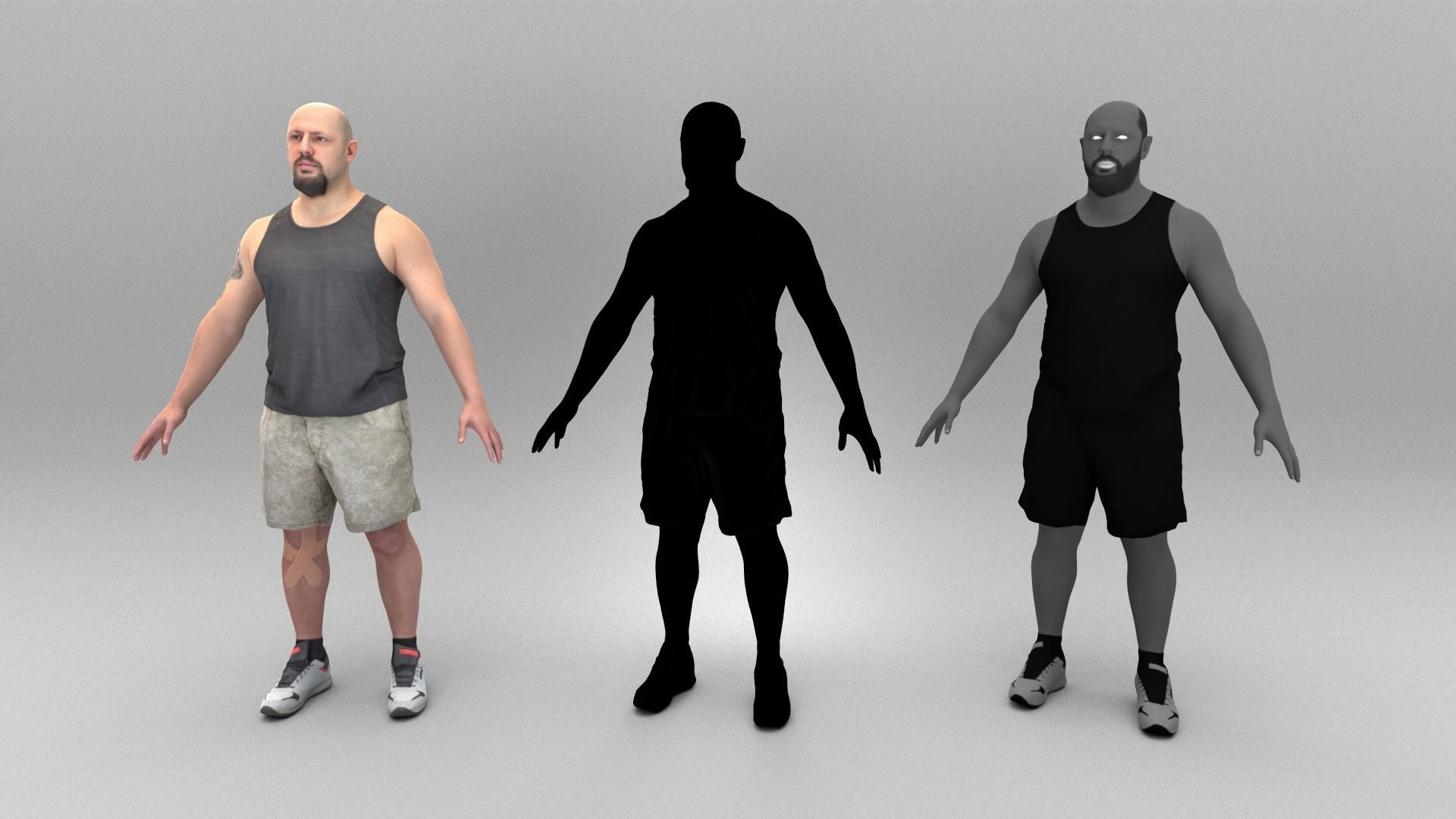 Athletic bald man in A-pose 381 Low-poly 3D model_5