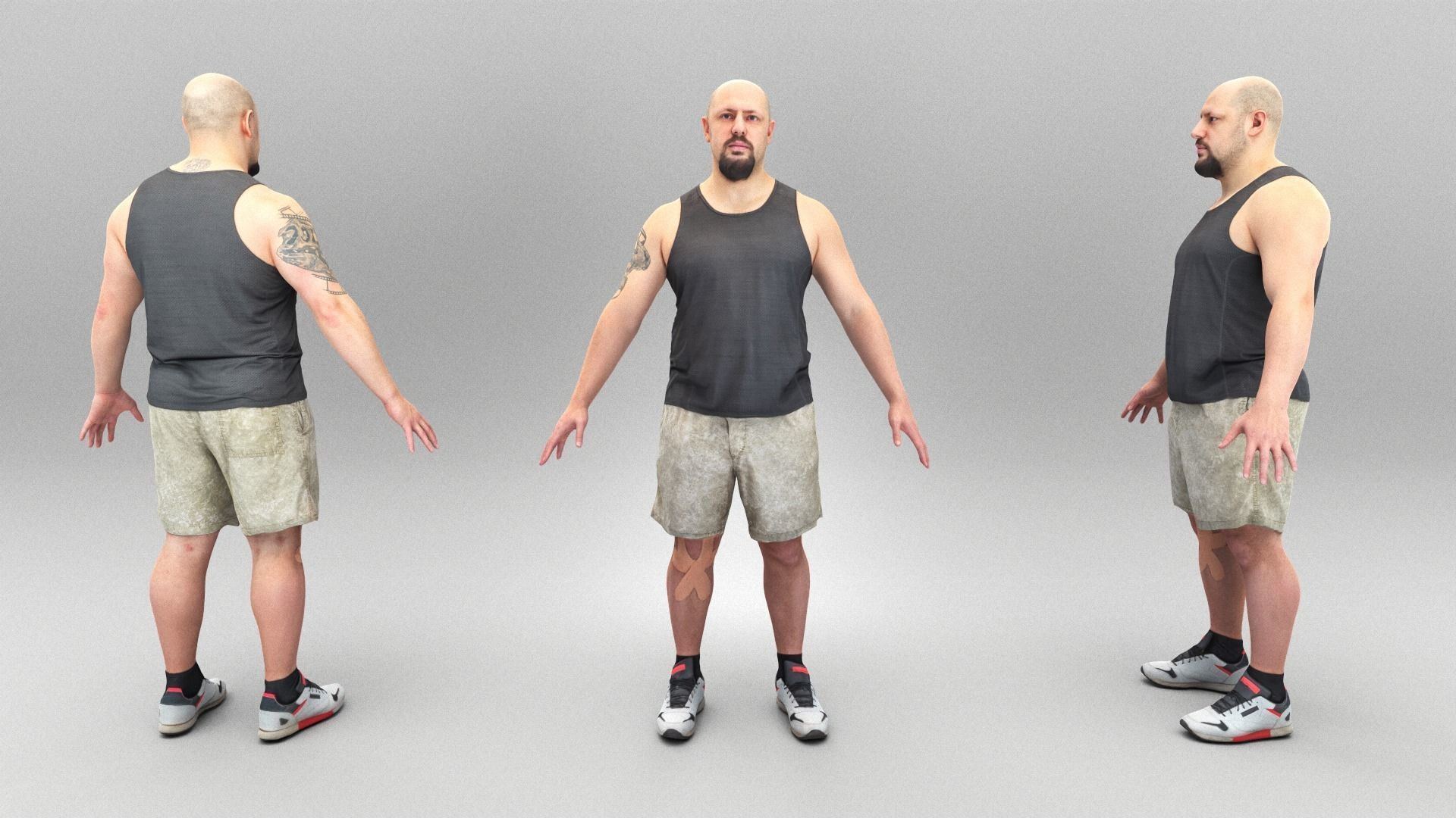 Athletic bald man in A-pose 381 Low-poly 3D model_3