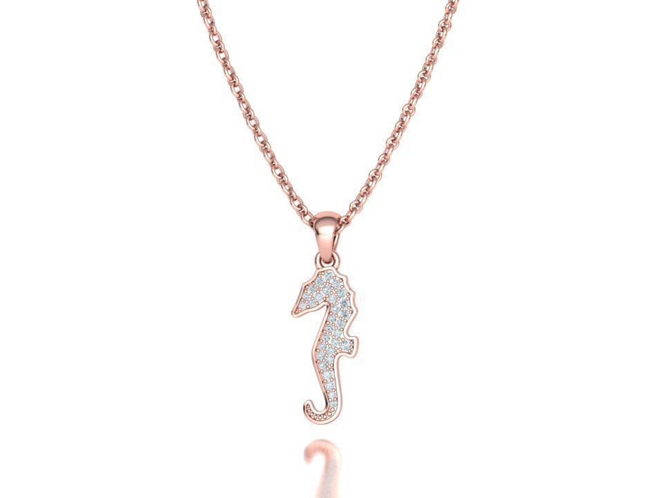 Seahorse Diamond Pendant 19mm Sea Horse 3Dprint Jewelry 3D print model_14