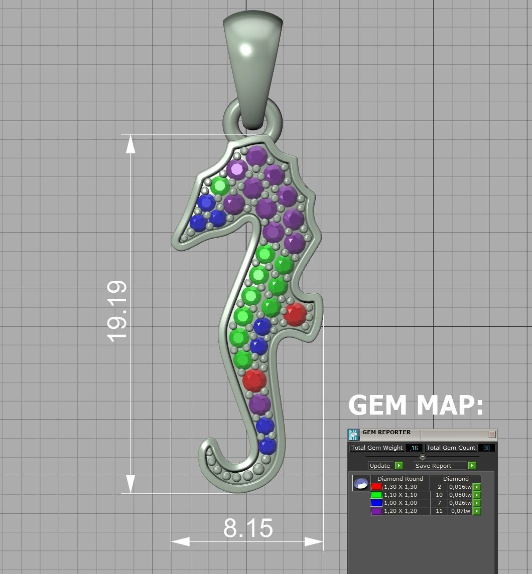 Seahorse Diamond Pendant 19mm Sea Horse 3Dprint Jewelry 3D print model_10