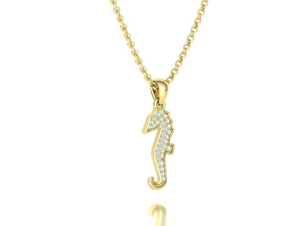 Seahorse Diamond Pendant 19mm Sea Horse 3Dprint Jewelry 3D print model_6