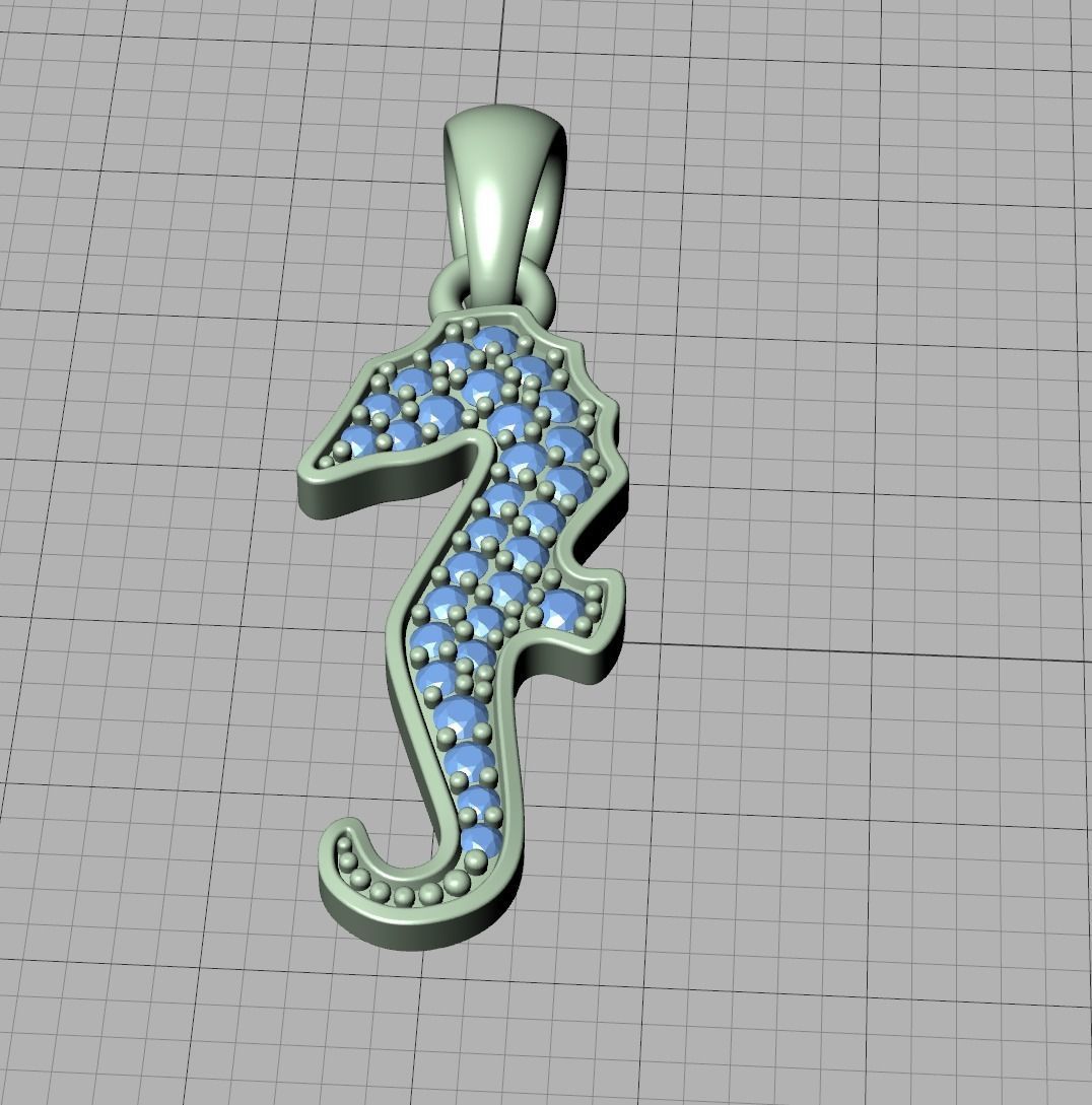 Seahorse Diamond Pendant 19mm Sea Horse 3Dprint Jewelry 3D print model_30