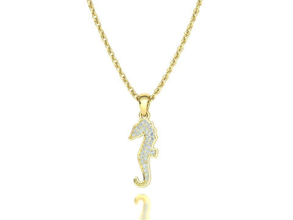 Seahorse Diamond Pendant 19mm Sea Horse 3Dprint Jewelry 3D print model_15