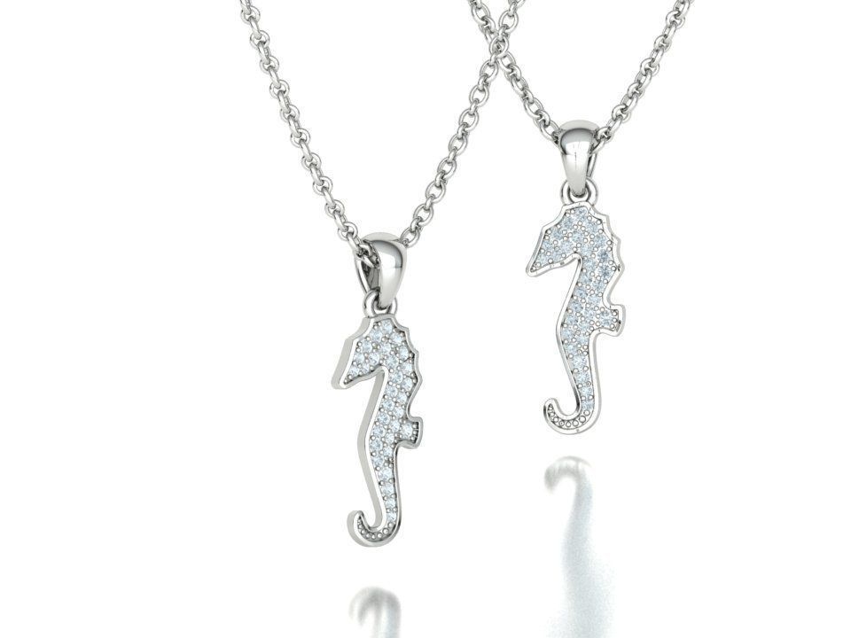 Seahorse Diamond Pendant 19mm Sea Horse 3Dprint Jewelry 3D print model_3