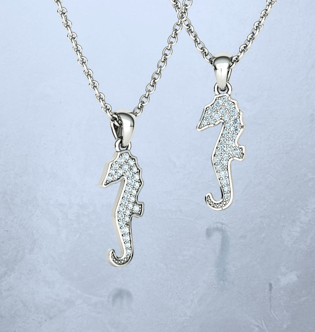Seahorse Diamond Pendant 19mm Sea Horse 3Dprint Jewelry 3D print model_25