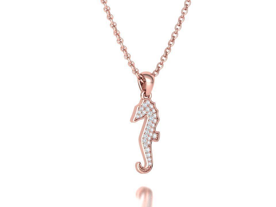 Seahorse Diamond Pendant 19mm Sea Horse 3Dprint Jewelry 3D print model_5