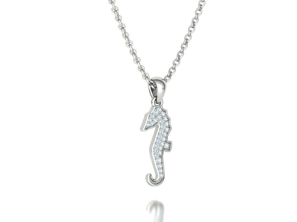 Seahorse Diamond Pendant 19mm Sea Horse 3Dprint Jewelry 3D print model_7