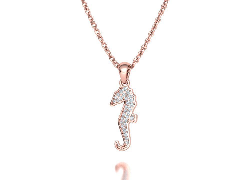 Seahorse Diamond Pendant 19mm Sea Horse 3Dprint Jewelry 3D print model_4