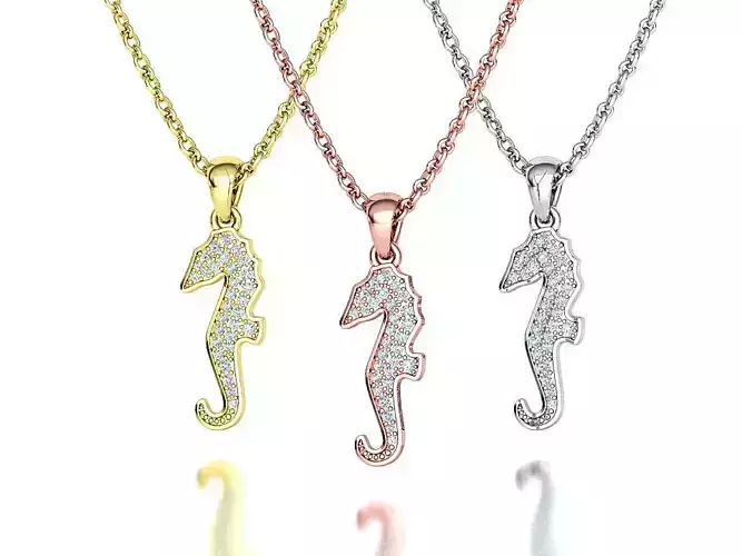 Seahorse Diamond Pendant 19mm Sea Horse 3Dprint Jewelry 3D print model