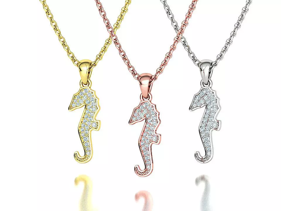 Seahorse Diamond Pendant 19mm Sea Horse 3Dprint Jewelry 3D print model_0