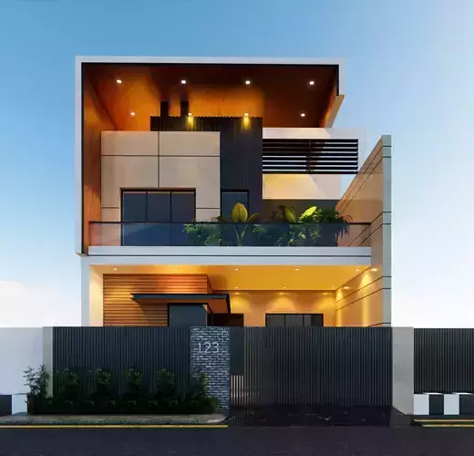 Modern House Elevation Exterior Design 3D model