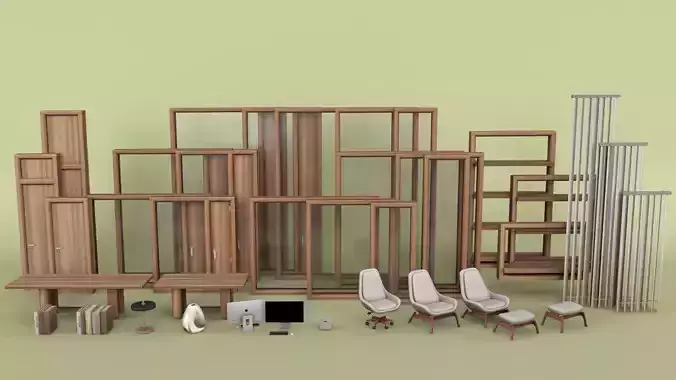 Modern Mid Century office set - architecture