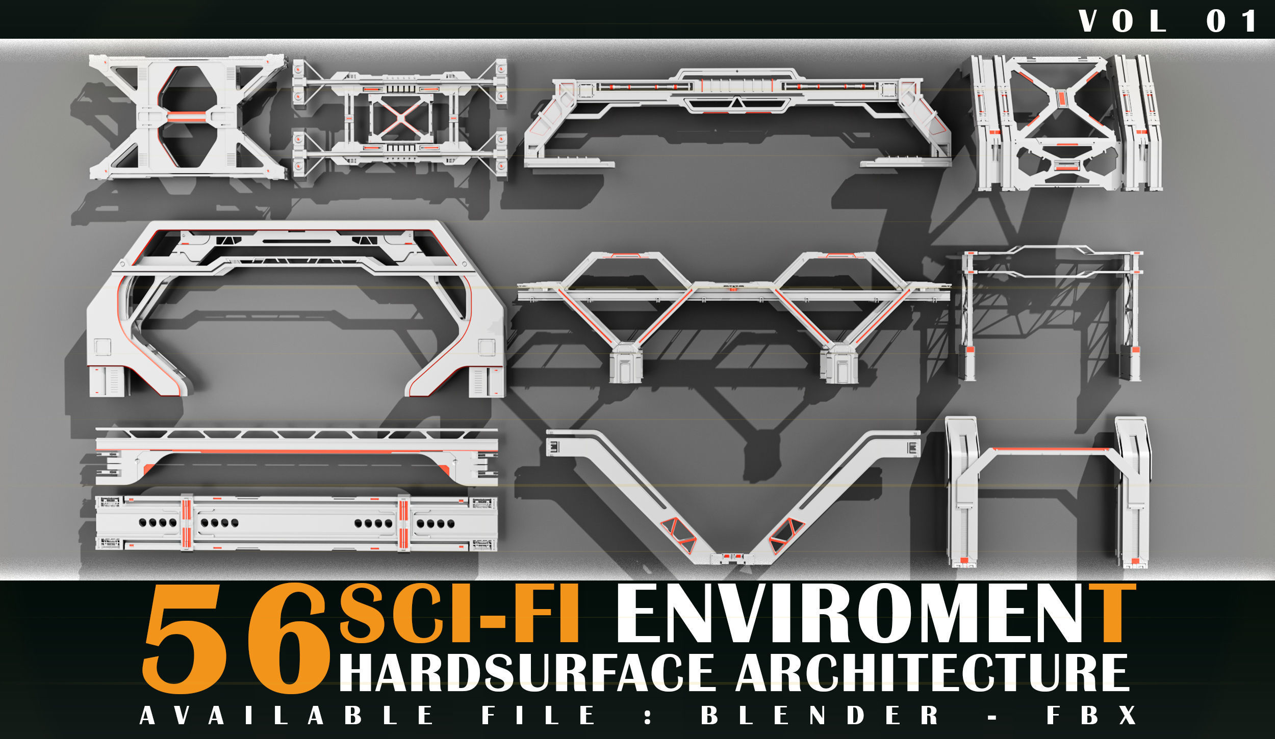 56 Sci-Fi Enviroment Architecture vol 01 Low-poly 3D model_3