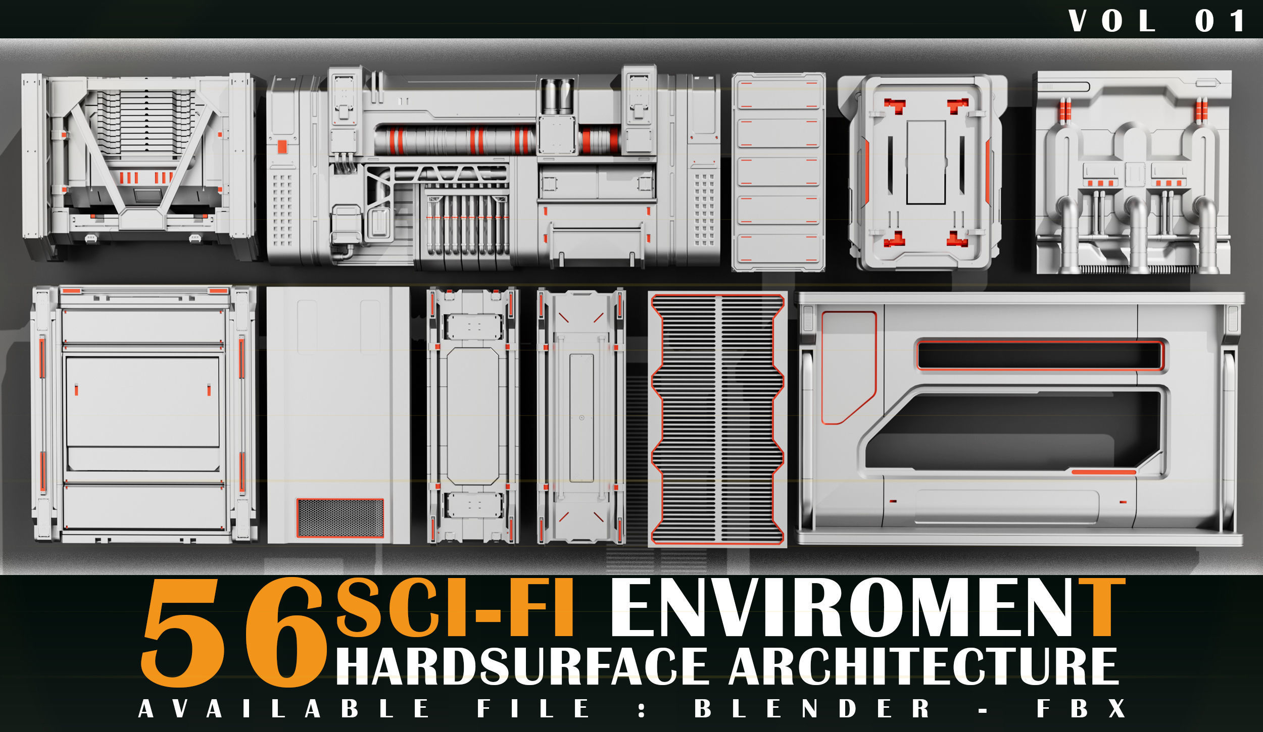 56 Sci-Fi Enviroment Architecture vol 01 Low-poly 3D model_1