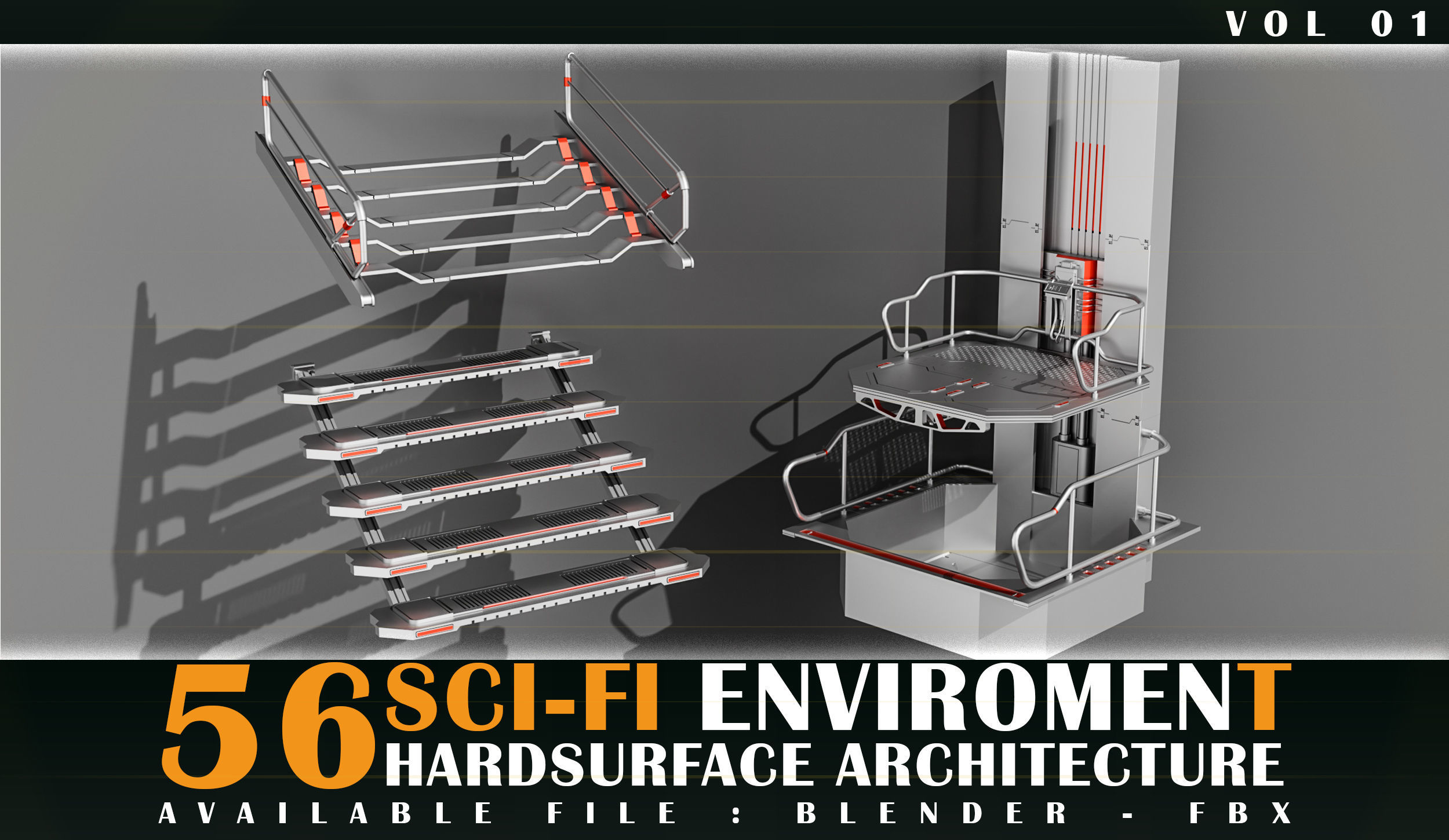 56 Sci-Fi Enviroment Architecture vol 01 Low-poly 3D model_5