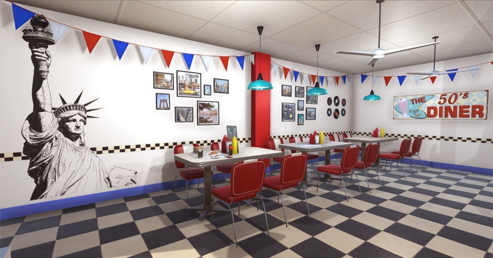 American Diner Low-poly 3D model_3