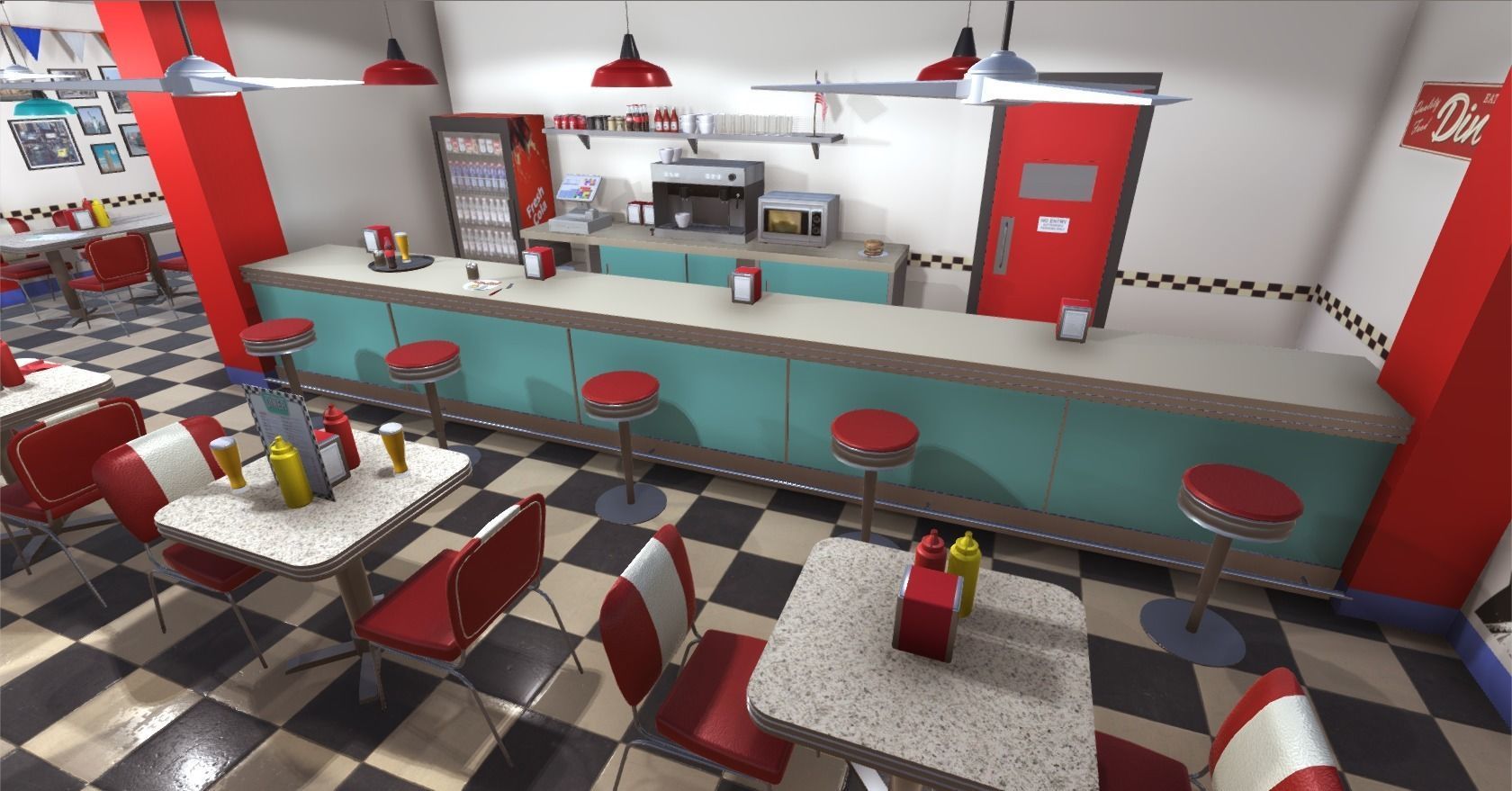 American Diner Low-poly 3D model_7