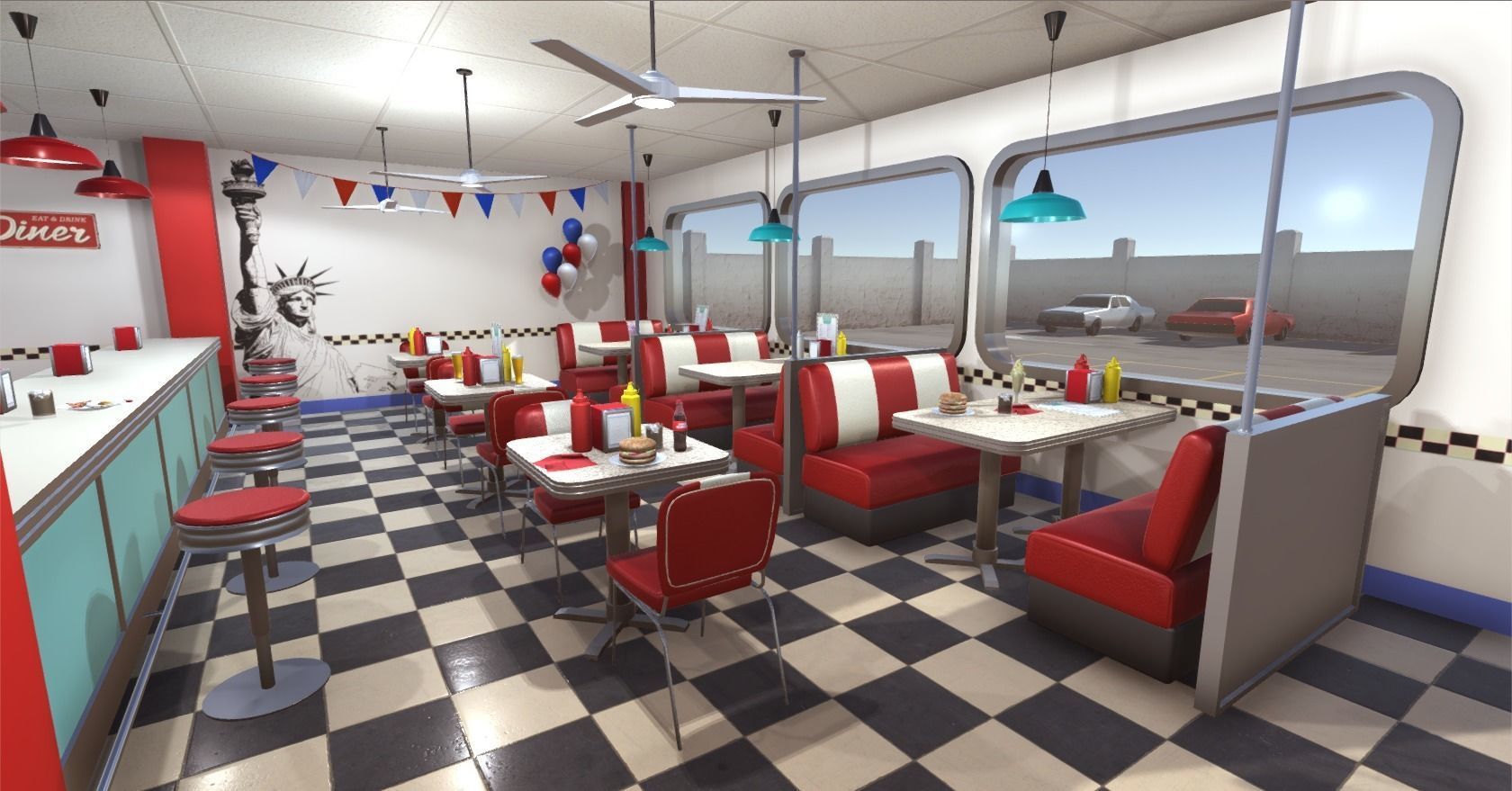American Diner Low-poly 3D model_6