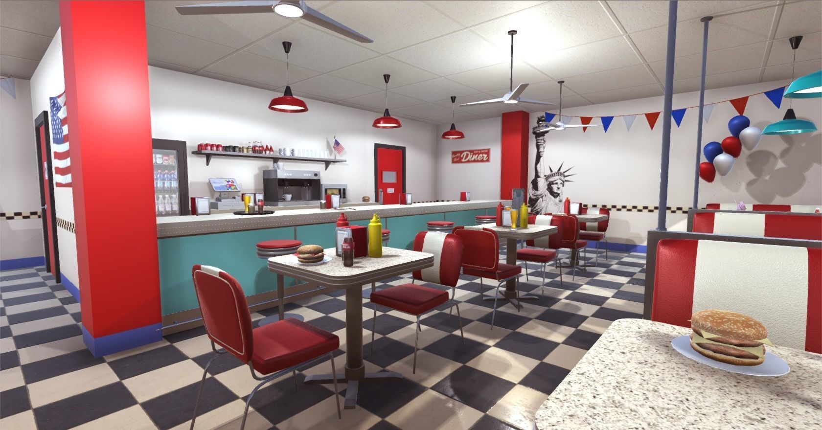 American Diner Low-poly 3D model_2