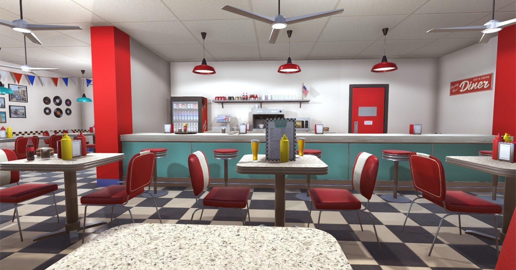 American Diner Low-poly 3D model_9