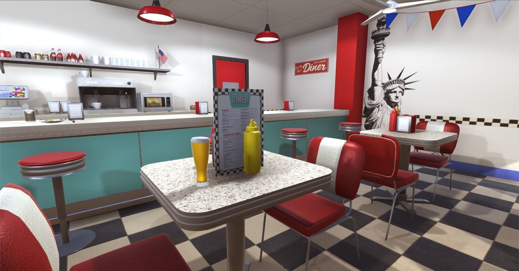 American Diner Low-poly 3D model_4