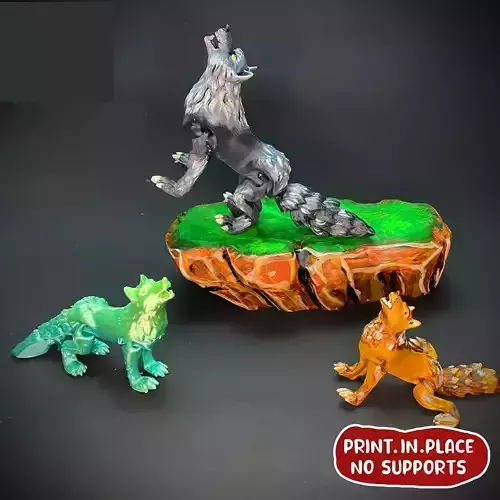 FLEXI PRINT-IN-PLACE HOWLING WOLF ARTICULATED 3D print model