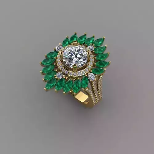 Daimond Ring with Emerald stones 3D Print File