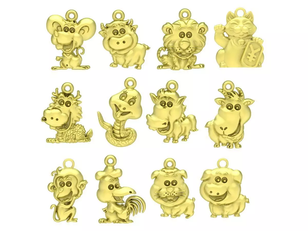 Cute Zodiac Animal Pendant Set for 3D Printing and Jewelry 3855 3D print model