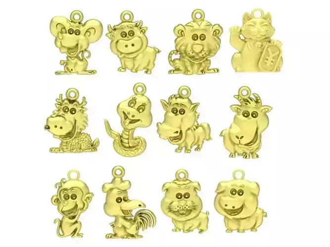 Set Zodiac 12 lucky animal pendant 3855