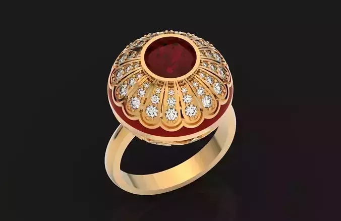 big ring with enamel and round stones 518 3D print model