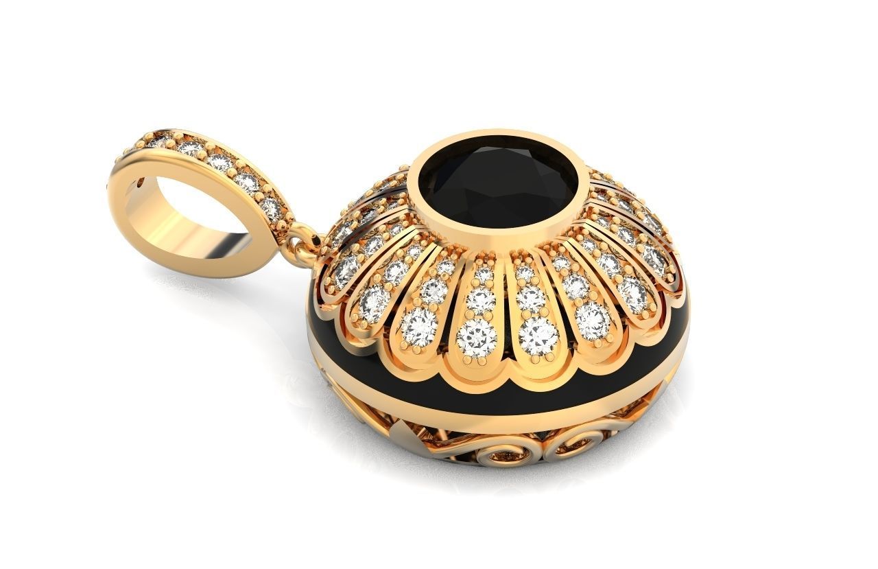 heavy set earrings ring and pendant with enamel and round stones 3D Model Collection_40
