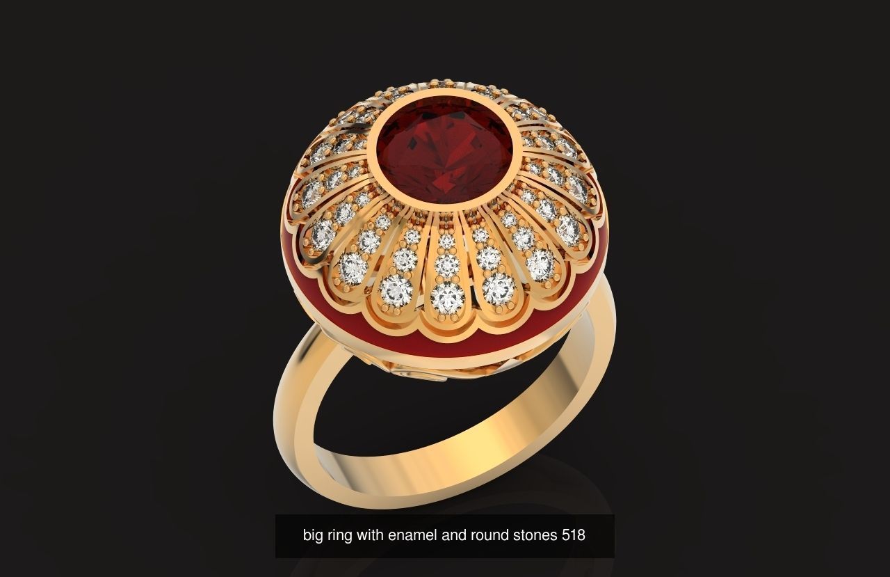 heavy set earrings ring and pendant with enamel and round stones 3D Model Collection_5