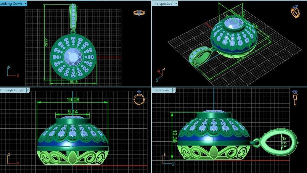 heavy set earrings ring and pendant with enamel and round stones 3D Model Collection_28