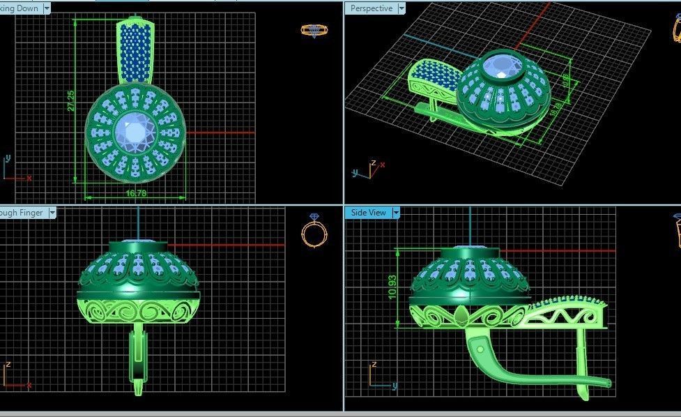 heavy set earrings ring and pendant with enamel and round stones 3D Model Collection_36