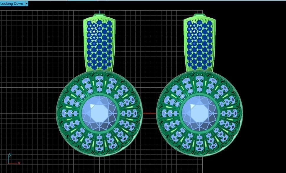 heavy set earrings ring and pendant with enamel and round stones 3D Model Collection_35