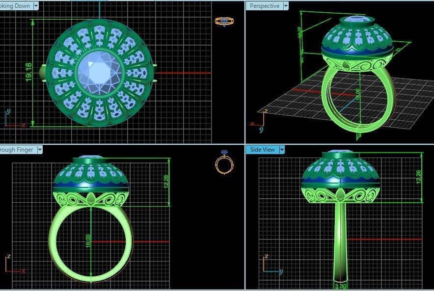 heavy set earrings ring and pendant with enamel and round stones 3D Model Collection_22